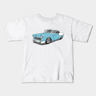 1955 Skyline Blue Chevy Bel Air Print Kids T-Shirt